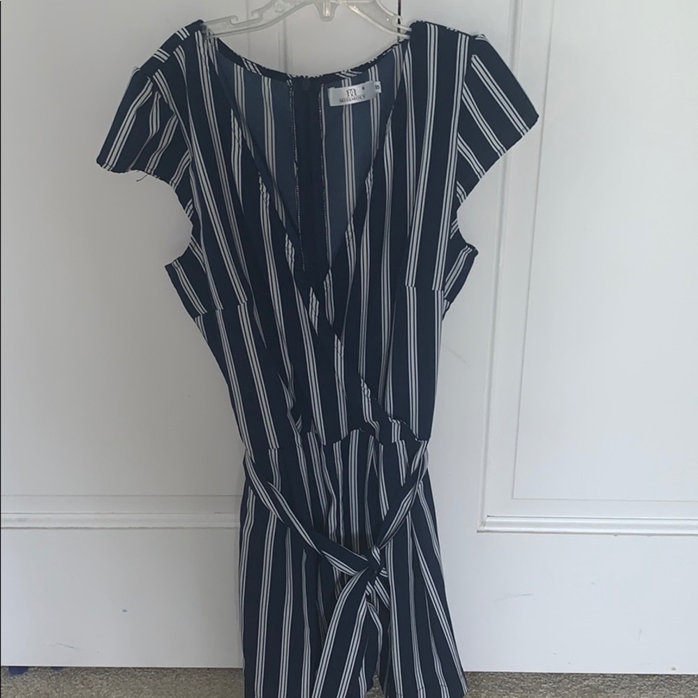 Vertical navy and white striped romper!